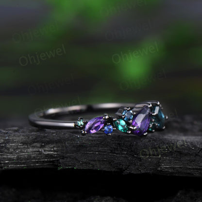 Dainty pear amethyst wedding band 14k black gold Baguette alexandrite ring women emerald sapphire topaz multi-stone rings anniversary gift