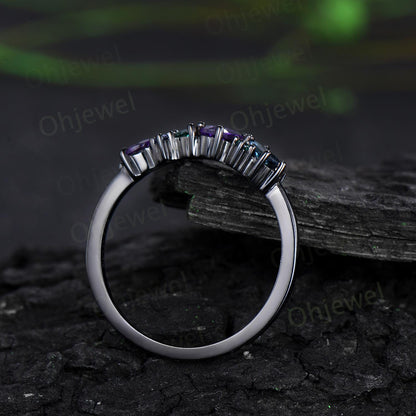 Dainty pear amethyst wedding band 14k black gold Baguette alexandrite ring women emerald sapphire topaz multi-stone rings anniversary gift