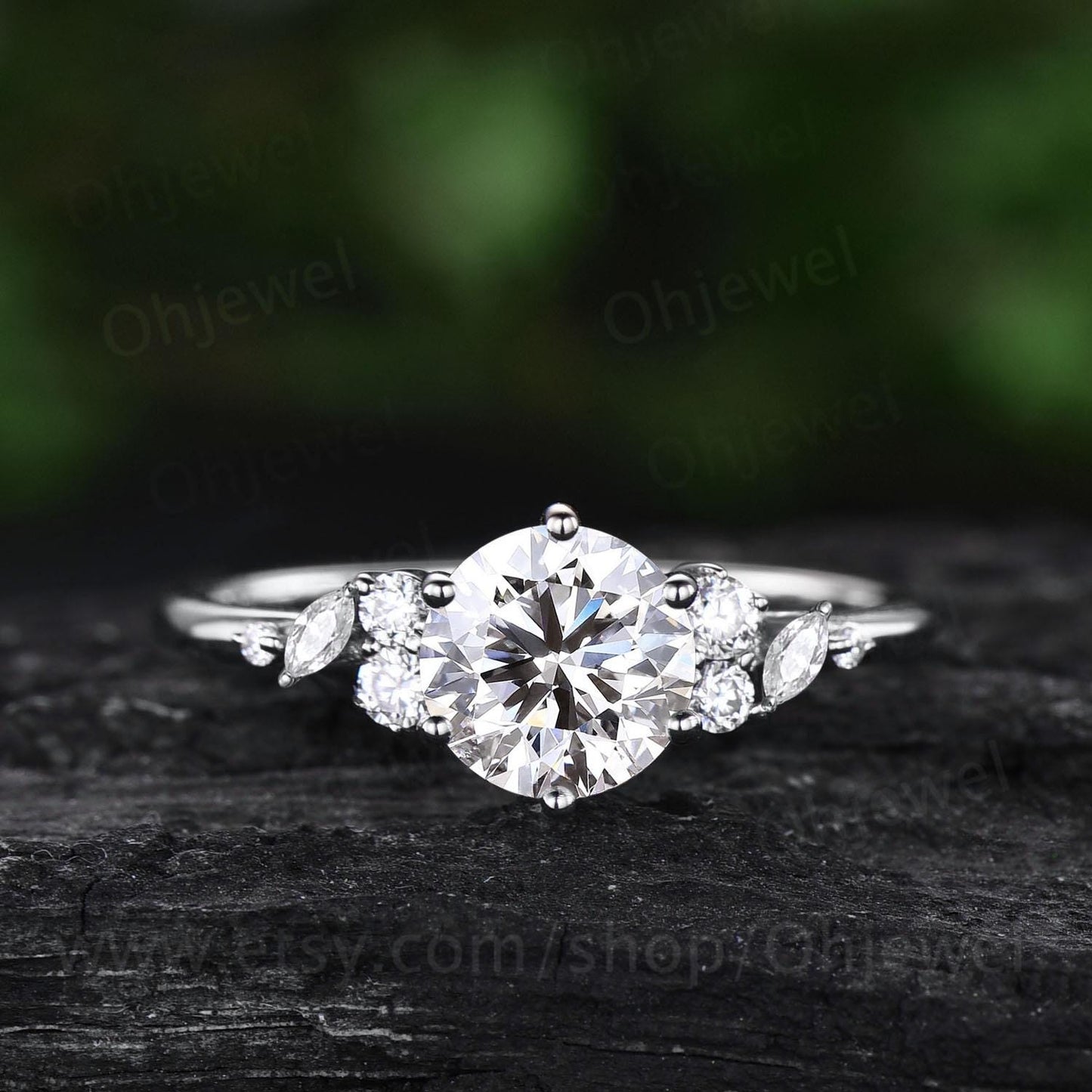 1ct round cut Lab grown diamond moissanite engagement ring solid 14k rose gold cluster snowdrift ring unique promise wedding ring women