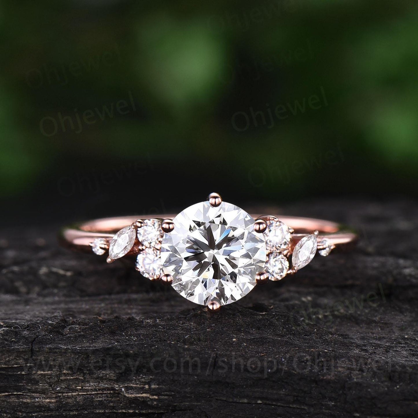 1ct round cut Lab grown diamond moissanite engagement ring solid 14k rose gold cluster snowdrift ring unique promise wedding ring women
