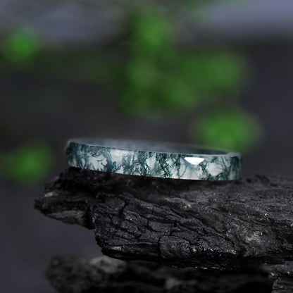 5mm green moss agate wedding band mens natural moss agate ring jewelry anniversary gift for him her dainty vintage engagement ring women
