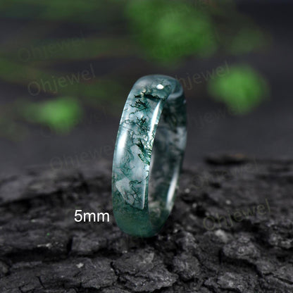 Green moss agate wedding band mens natural moss agate ring band jewelry anniversary gift for him her unique engagement ring women