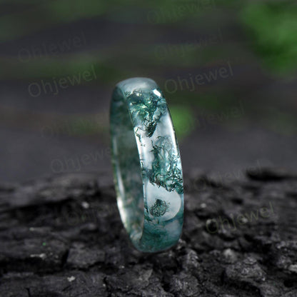 5mm green moss agate wedding band mens natural moss agate ring jewelry anniversary gift for him her dainty vintage engagement ring women