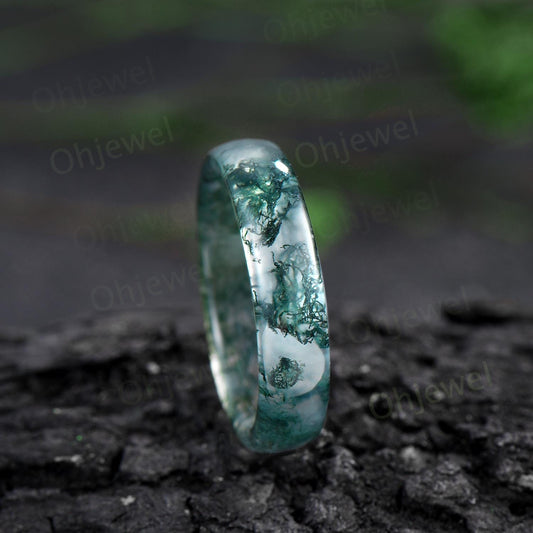 5mm green moss agate wedding band mens natural moss agate ring jewelry anniversary gift for him her dainty vintage engagement ring women