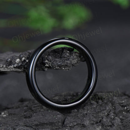 5mm Black onyx wedding band mens black stone ring band anniversary gift for him her unique engagement ring women