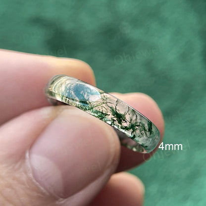 5mm green moss agate wedding band mens natural moss agate ring jewelry anniversary gift for him her dainty vintage engagement ring women