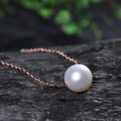 9mm Freshwater pearl necklace 14k rose gold simple natural pearl necklace June birthstone pendant anniversary gift for women mother