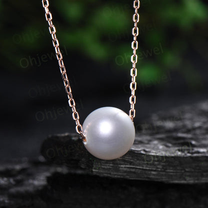 9mm Freshwater pearl necklace 14k rose gold simple natural pearl necklace June birthstone pendant anniversary gift for women mother