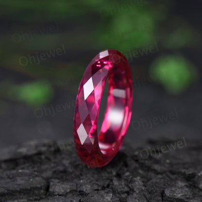 Vintage red ruby wedding band mens full eternity dainty ruby engagement ring women July birthstone anniversary gift for him her