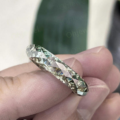 Briolette cut green moissanite wedding band mens full eternity dainty engagement ring women anniversary gift for him her