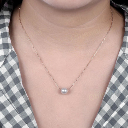 9mm Freshwater pearl necklace 14k rose gold simple natural pearl necklace June birthstone pendant anniversary gift for women mother