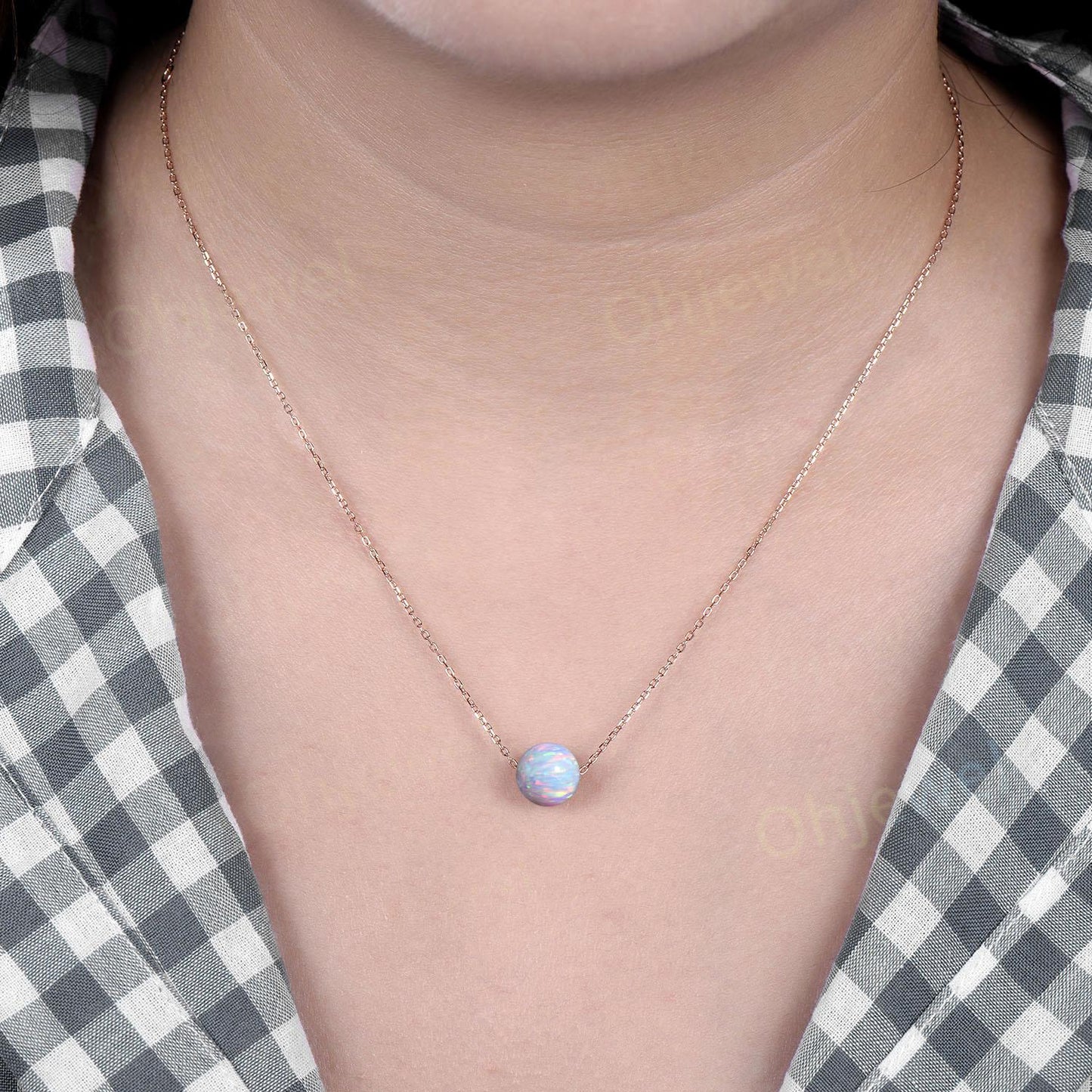 9mm sphere white opal necklace solid 14k rose gold chain Ethiopian opal roundels beads pendant women anniversary gift for her silver