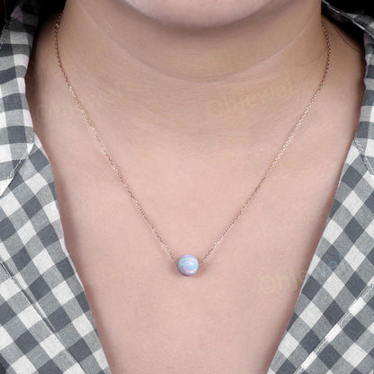 9mm sphere white opal necklace solid 14k rose gold chain Ethiopian opal roundels beads pendant women anniversary gift for her silver