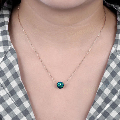 9mm sphere black opal necklace solid 14k rose gold chain Ethiopian blue opal roundels beads pendant women anniversary gift for her silver