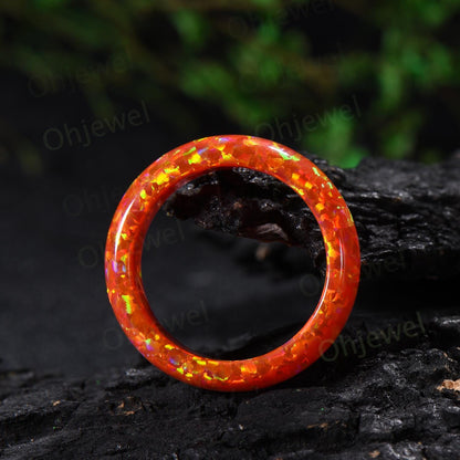 6mm unique fire pink opal wedding band mens orange opal ring minimalist stacking white opal bridal ring engagement ring gift for him husband