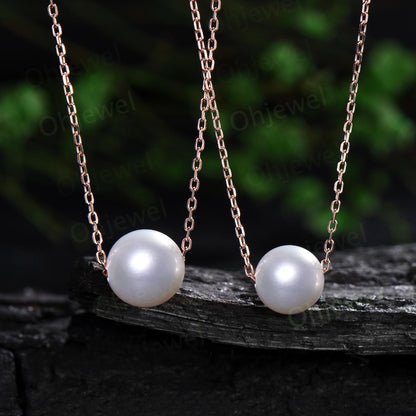 9mm Freshwater pearl necklace 14k rose gold simple natural pearl necklace June birthstone pendant anniversary gift for women mother