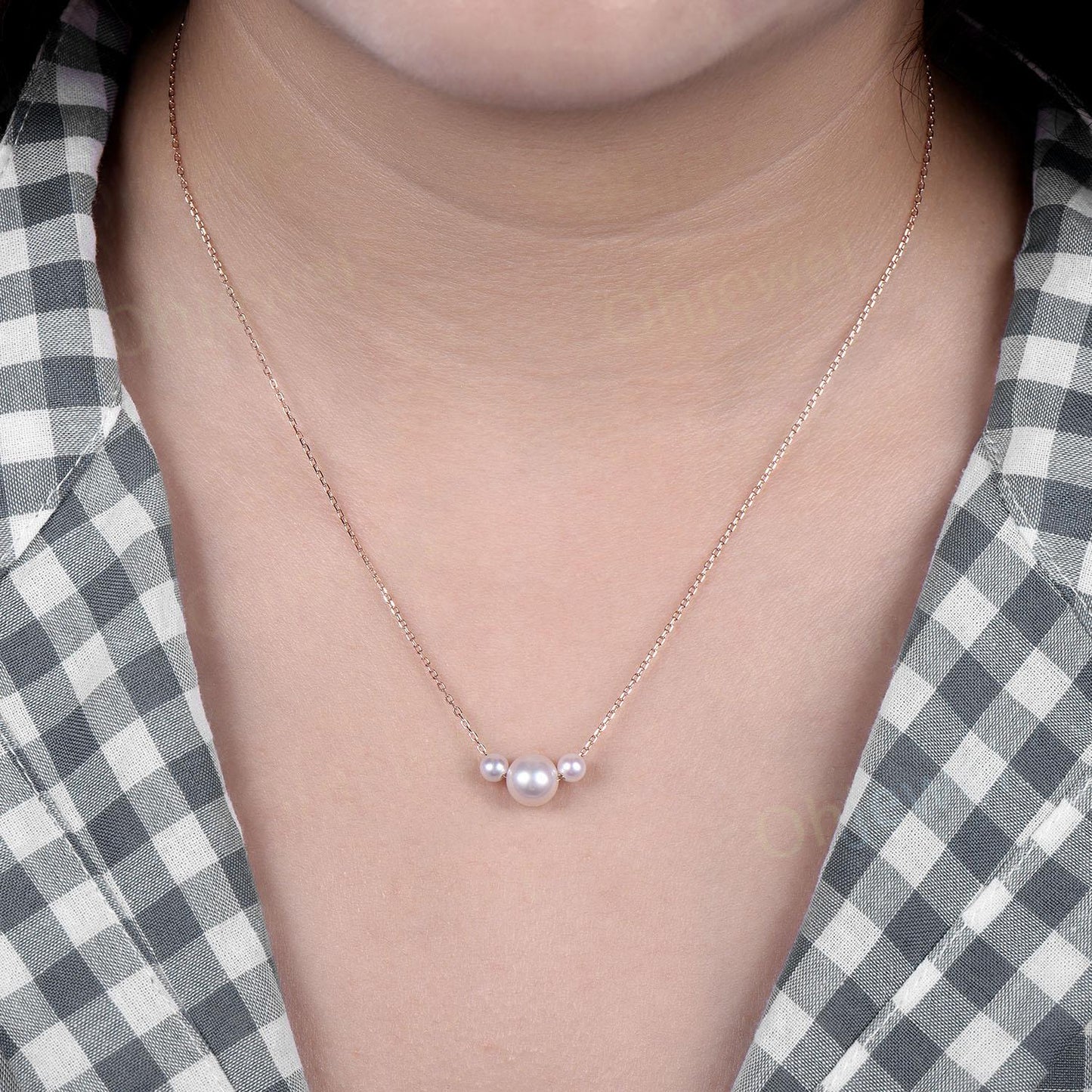 Three stone freshwater pearl necklace 14k rose gold Simple natural pearl necklace June birthstone pendant anniversary gift for women mother