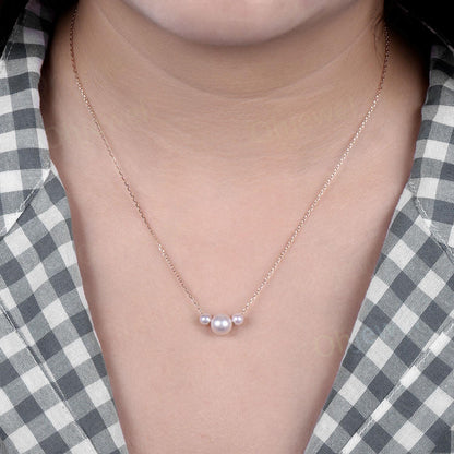 Three stone freshwater pearl necklace 14k rose gold Simple natural pearl necklace June birthstone pendant anniversary gift for women mother