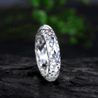 Briolette cut white moissanite wedding band mens full eternity dainty unique engagement ring women anniversary gift for him her