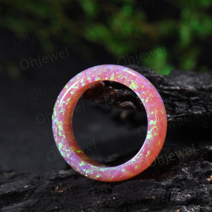6mm unique fire pink opal wedding band mens orange opal ring minimalist stacking white opal bridal ring engagement ring gift for him husband