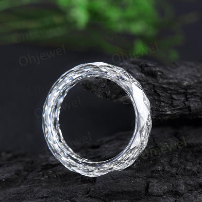 Briolette cut white moissanite wedding band mens full eternity dainty unique engagement ring women anniversary gift for him her