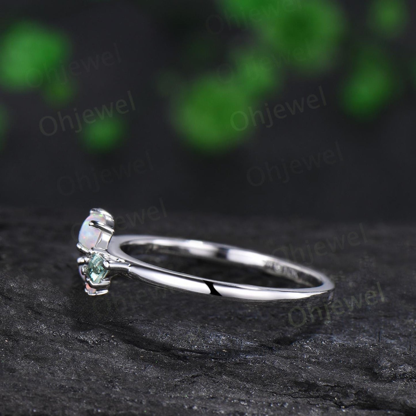 Cluster oval opal ring Personalized kite green sapphire ring white gold pear baguette alexandrite ring women unique wedding ring band gift