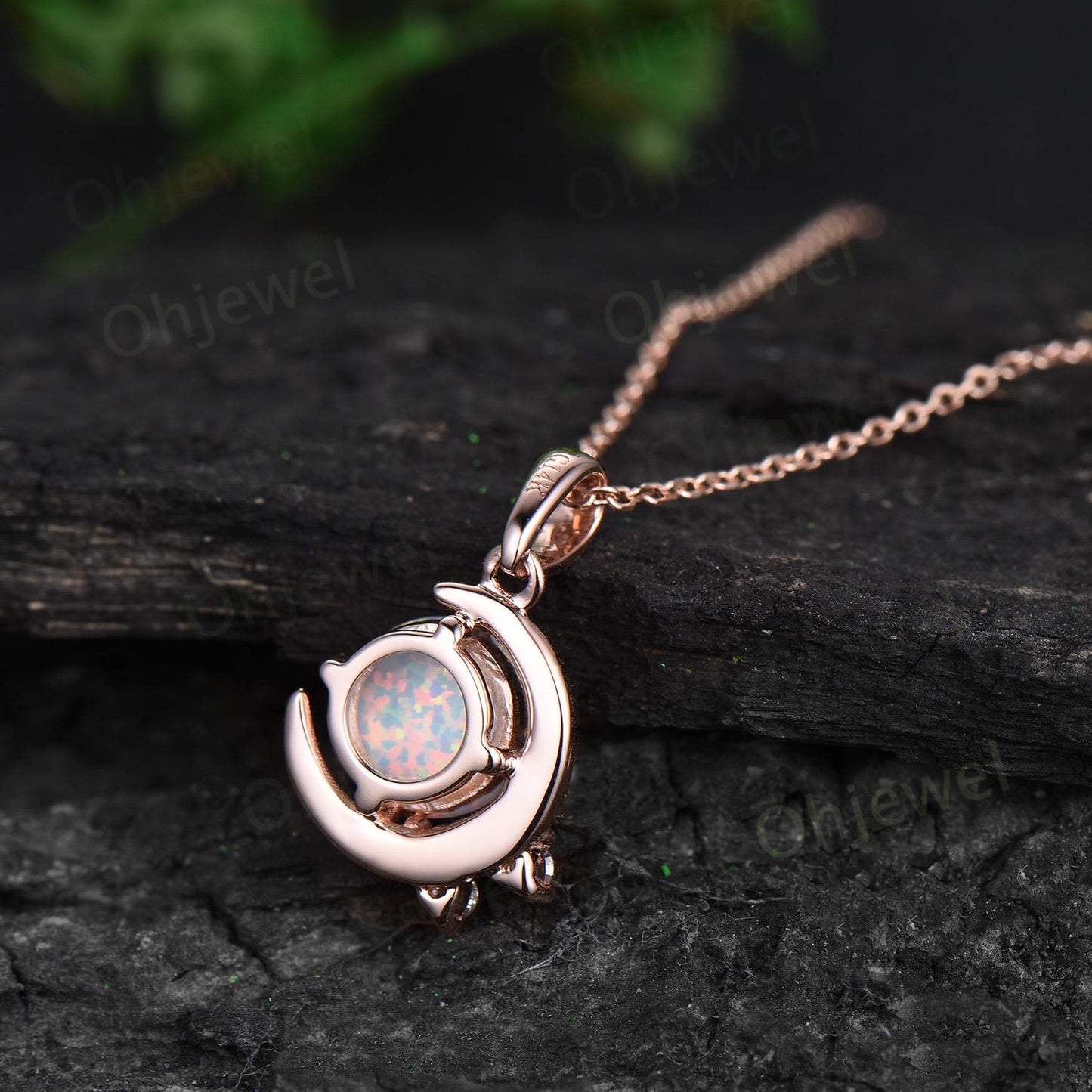 Vintage round red ruby necklace 14k rose gold Personalized moon cluster diamond unique Pendant women gemstone anniversary gift for her