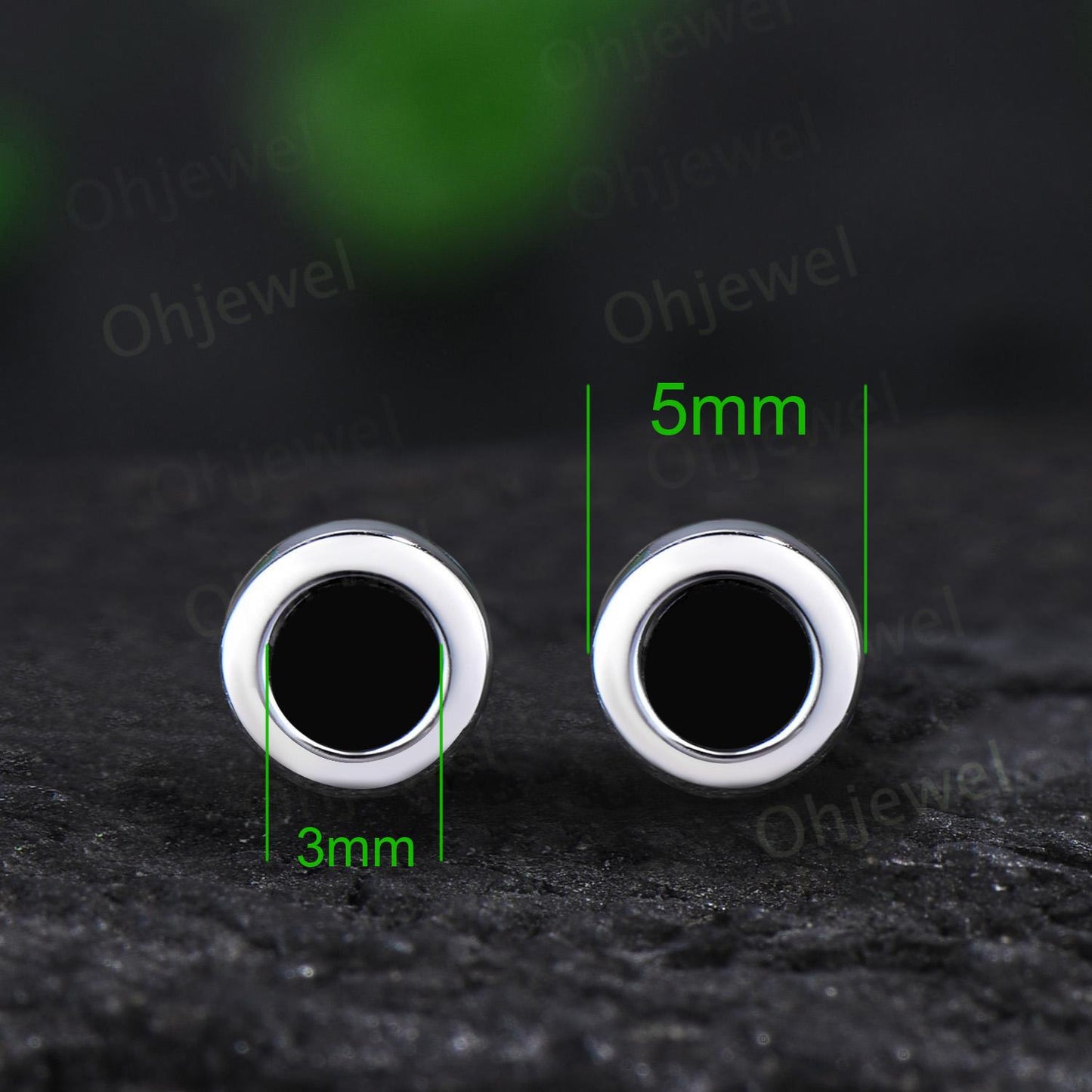 Bezel round black onyx earrings solid 14k white gold vintage stud earrings women minimalist dainty wedding anniversary gift silver