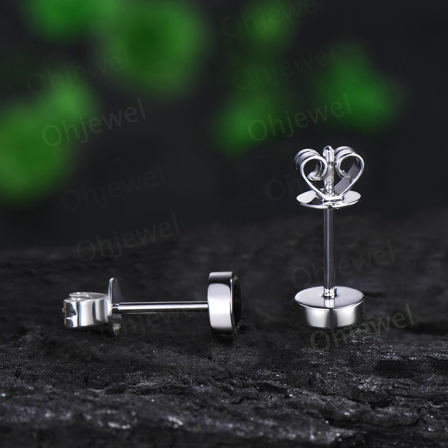 Bezel round black onyx earrings solid 14k white gold vintage stud earrings women minimalist dainty wedding anniversary gift silver