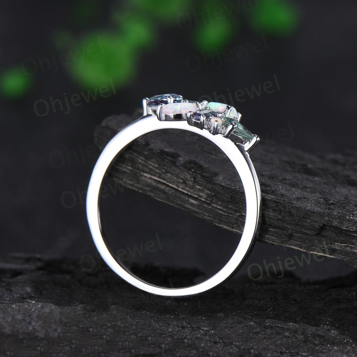 Cluster oval opal ring Personalized kite green sapphire ring white gold pear baguette alexandrite ring women unique wedding ring band gift