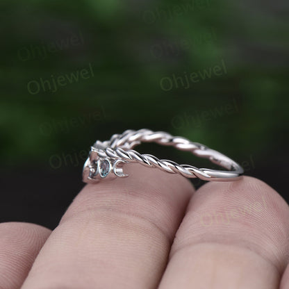 Curved Alexandrite wedding band solid 14k rose gold chevron four stone moon Celtic knot eternity stacking Twisted wedding ring band women