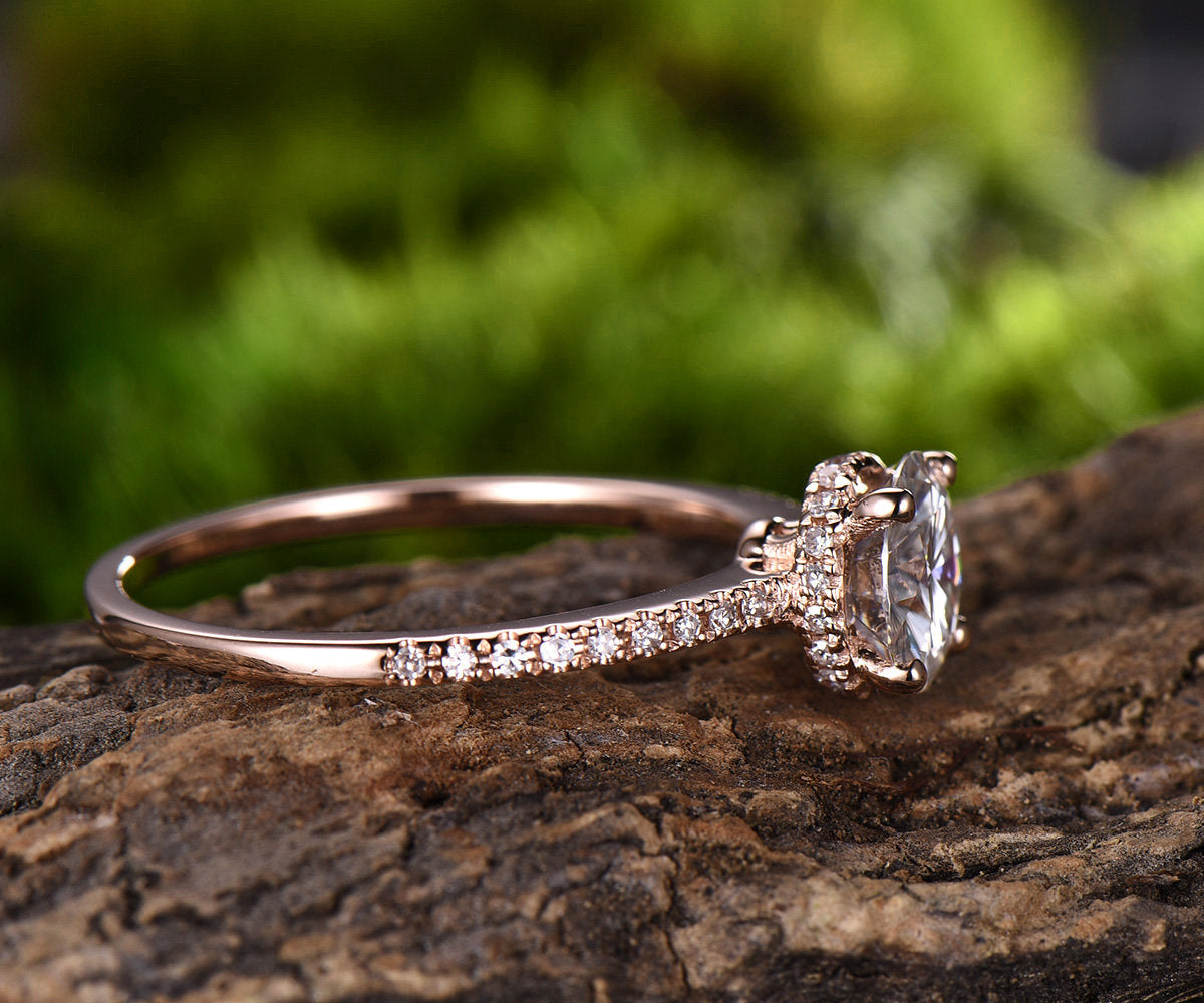 Moissanite ring gold 1 carat Moissanite engagement ring rose gold 14K/18K with diamond under basket halo ring moissanite promise ring