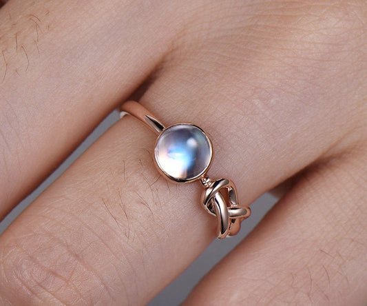 1.2ct blue moonstone ring vintage moonstone engagement ring rose gold 14K/18K Knotted wedding band june birthstone ring promise bridal ring