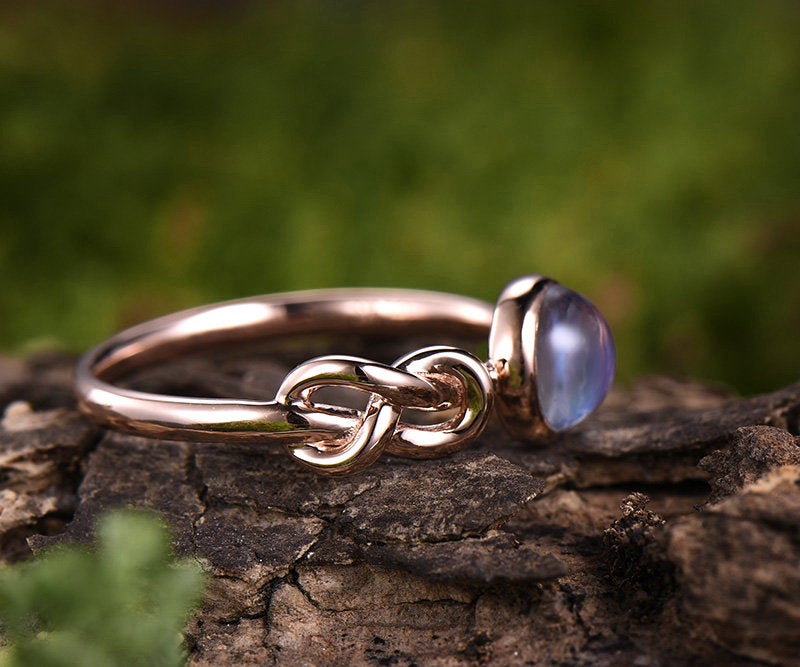 1.2ct blue moonstone ring vintage moonstone engagement ring rose gold 14K/18K Knotted wedding band june birthstone ring promise bridal ring