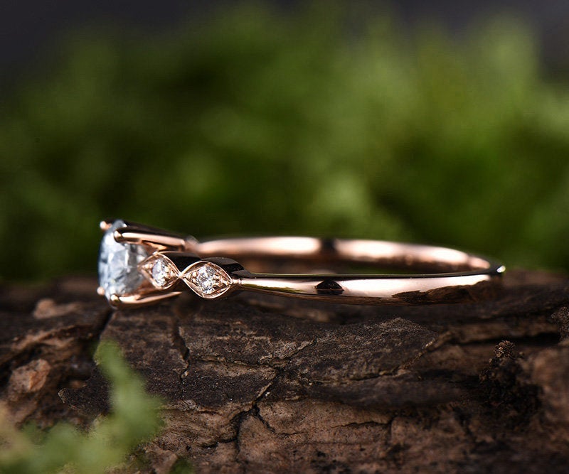 0.5ct blue moonstone engagement ring rose gold 14K/18K moonstone ring june birthstone ring diamond wedding ring unique promise bridal ring