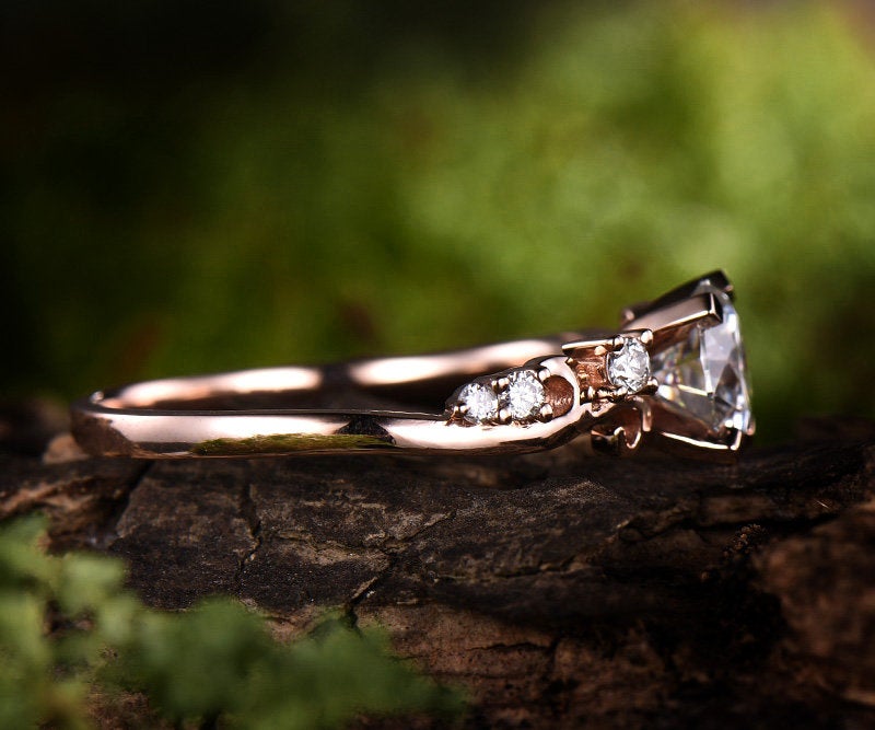 1ct brilliant moissanite engagement ring rose gold 14K/18K diamond  ring unique wedding band promise ring moissanite ring gold vintage