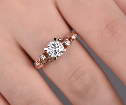 1ct brilliant moissanite engagement ring rose gold 14K/18K diamond  ring unique wedding band promise ring moissanite ring gold vintage