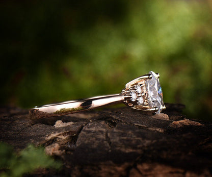 1.3ct oval cut three stone moissanite engagement ring rose gold 14K/18K moissanite ring wedding band unique ring anniversary promise ring