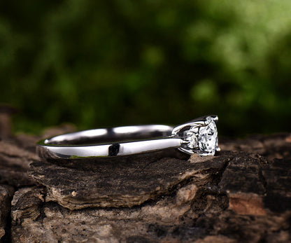 Three stone moonstone engagement ring white gold 14K/18K moonstone ring gold  june birthstone ring diamond wedding ring unique promise ring