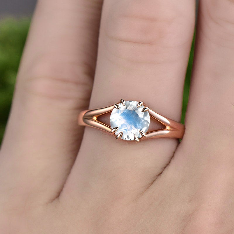 Blue natural moonstone engagement ring rose gold 14K/18K moonstone ring gold vintage prong set June birthstone ring moonstone promise ring