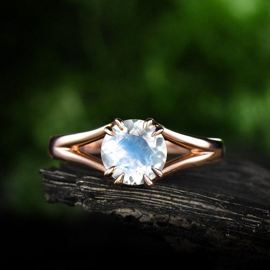 Blue natural moonstone engagement ring rose gold 14K/18K moonstone ring gold vintage prong set June birthstone ring moonstone promise ring
