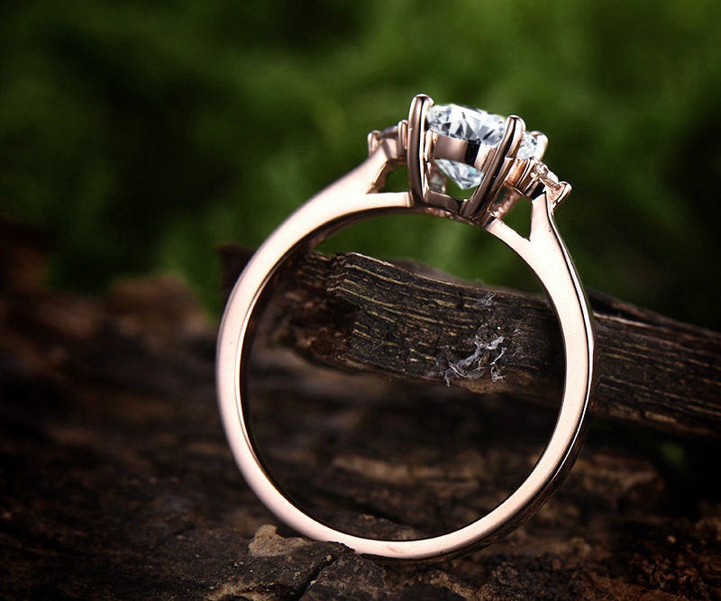 Three stone moonstone engagement ring rose gold 14K/18K moonstone ring gold  june birthstone ring diamond wedding ring unique promise ring