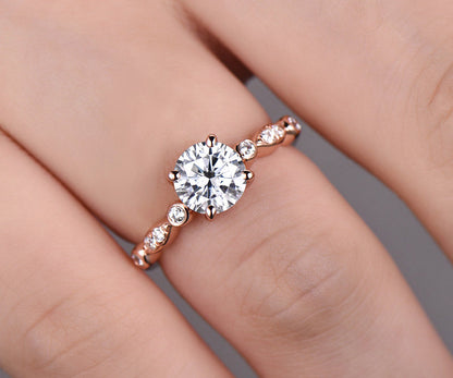 1ct brilliant moissanite engagement ring rose gold 14K/18K moissanite ring gold vintage wedding ring band marquise promise anniversary ring