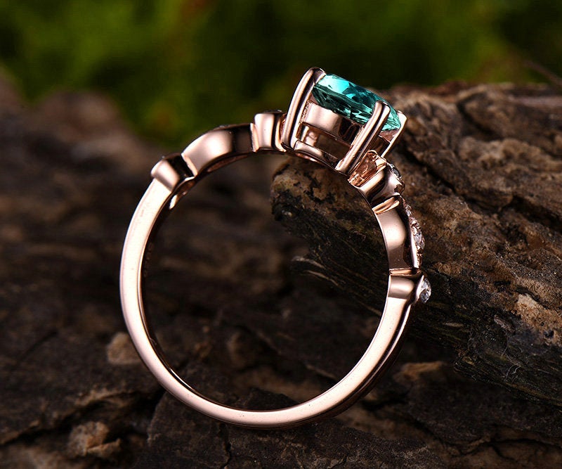 1ct emerald engagement ring rose gold 14K/18K emerald ring gold marquise diamond ring wedding ring band promise ring may birthstone ring
