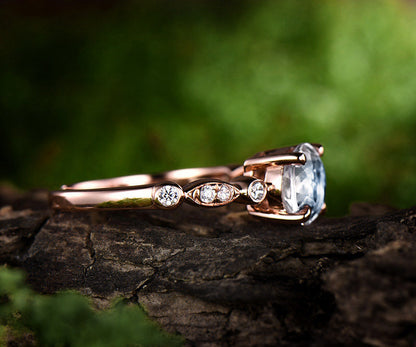 1ct blue moonstone engagement ring rose gold 14K/18K diamond wedding band moonstone ring gold June birthstone ring marquise promise ring