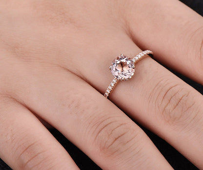 1 carat pink morganite engagement ring rose gold 14K/18K with moissanite under basket halo ring  promise ring wedding band
