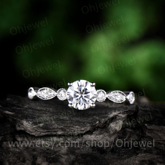 Moissanite ring moissanite engagement ring white gold real diamond ring unique gift marquise promise anniversary wedding bridal ring for her