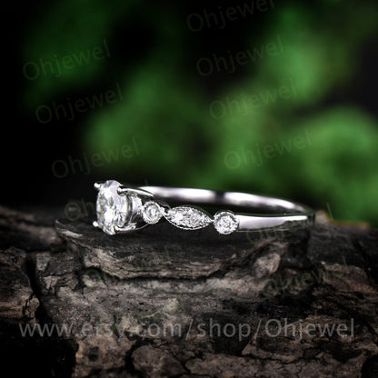 Moissanite ring moissanite engagement ring white gold real diamond ring unique gift marquise promise anniversary wedding bridal ring for her