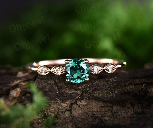 Green emerald engagement ring rose gold 14K/18K emerald ring may birthstone ring diamond wedding ring unique marquise promise ring