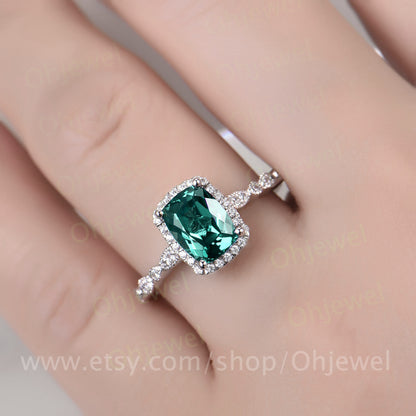 1.5ct emerald engagement ring white gold 14K/18K emerald ring vintage marquise diamond halo ring may birthstone promise wedding bridal ring
